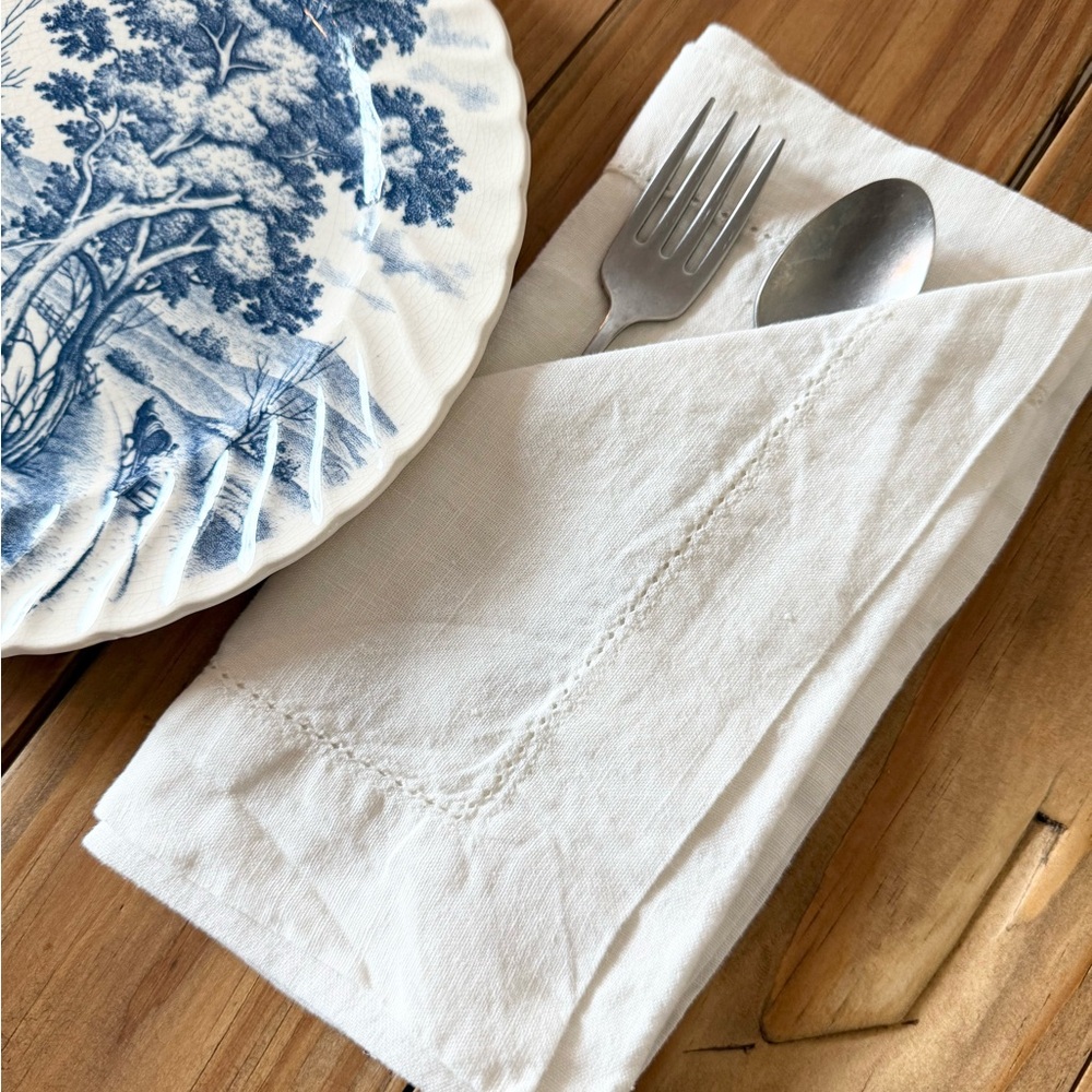 Solino Home Set of 8 Hemstitch 100% Linen Napkins